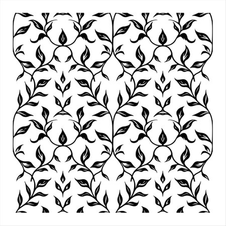 Set of decorative floral elements. Black and white vector seamless pattern.のイラスト素材
