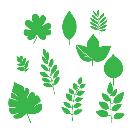 Leaves icon set. Vector illustration. Green on white background.のイラスト素材