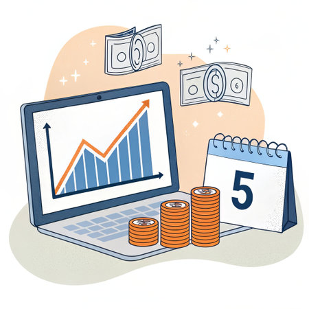 Laptop screen with money and calendar. Vector illustration in flat style.の写真素材