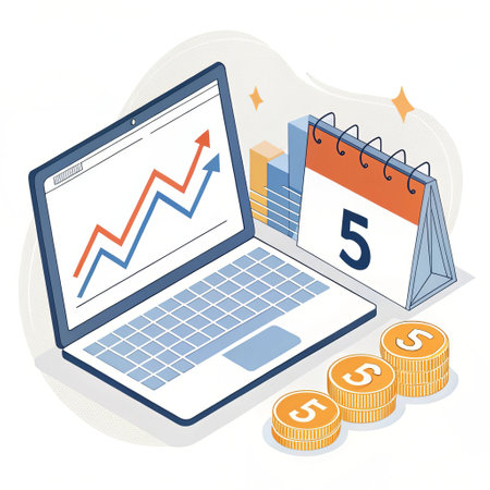 Laptop with graph and coins on white background. Isometric vector illustration.の写真素材