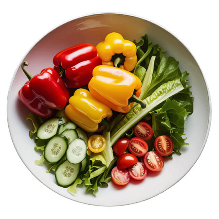Fresh vegetable salad in bowl isolated on white background with clipping path.