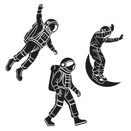 Three Astronauts In Different Poses. Professional high-quality vector illustration, perfect for print and web use.のイラスト素材