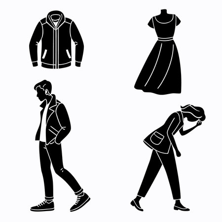Silhouette Of People And Clothing Items. Professional high-quality vector illustration, perfect for print and web use.のイラスト素材