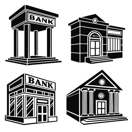 Silhouette Illustration Of Bank Buildings. Professional high-quality vector illustration, perfect for print and web use.のイラスト素材