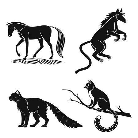 Silhouettes Of Horse Fox And Cat. Professional high-quality vector illustration, perfect for print and web use.のイラスト素材