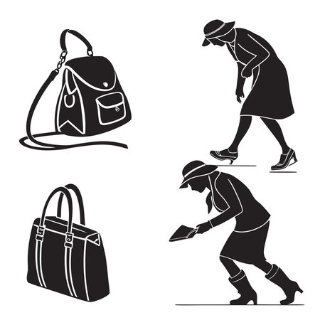 Silhouettes Of Women And Bags. Professional high-quality vector illustration, perfect for print and web use.のイラスト素材
