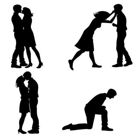 Silhouettes Depicting Various Stages Of A Romantic Relationship. Professional high-quality vector illustration, perfect for print and web use.のイラスト素材