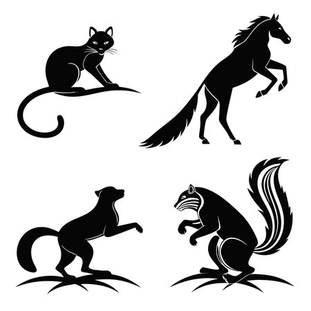 Silhouettes Of Cat Horse Dog And Squirrel. Professional high-quality vector illustration, perfect for print and web use.のイラスト素材