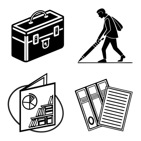 Illustration Of A Businessman Briefcase Open Book And Office Documents. Professional high-quality vector illustration, perfect for print and web use.のイラスト素材