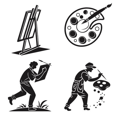 Silhouetted Art And Artist Elements. Professional high-quality vector illustration, perfect for print and web use.のイラスト素材