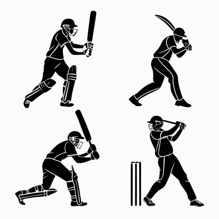 Cricket player batsman batsman batsman batsman batsman batsman batsman batsman icons set black color vector illustration flat style simple imageのイラスト素材