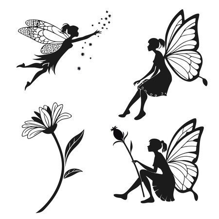 Four Fairy Icons With Flower And Stars. Professional high-quality vector illustration, perfect for print and web use.のイラスト素材