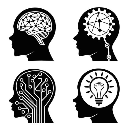 Four Human Heads With Different Concepts. Professional high-quality vector illustration, perfect for print and web use.のイラスト素材