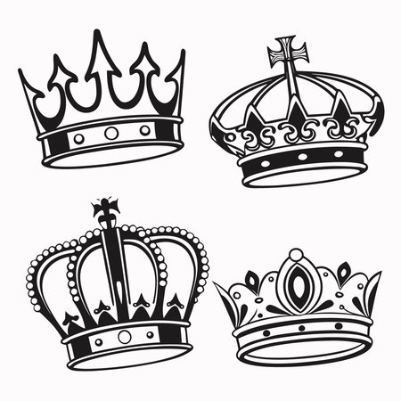 Four Different Crown Designs For Royalty Theme. Professional high-quality vector illustration, perfect for print and web use.のイラスト素材