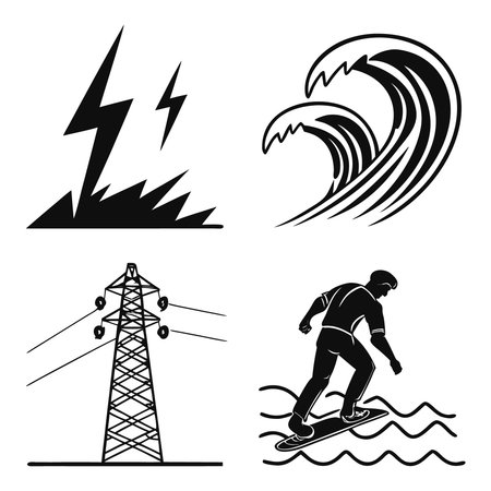 Extreme sports icons set. Black silhouettes of extreme sports icons on white backgroundのイラスト素材