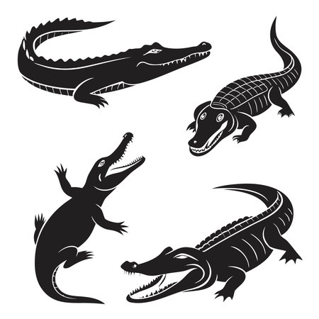 Crocodile black silhouettes isolated on white background. Vector illustration.のイラスト素材