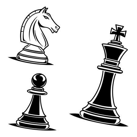 Set of black and white silhouettes of chess pieces. Vector illustration.のイラスト素材