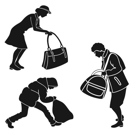 Silhouette Of People Carrying Bags. Professional high-quality vector illustration, perfect for print and web use.のイラスト素材