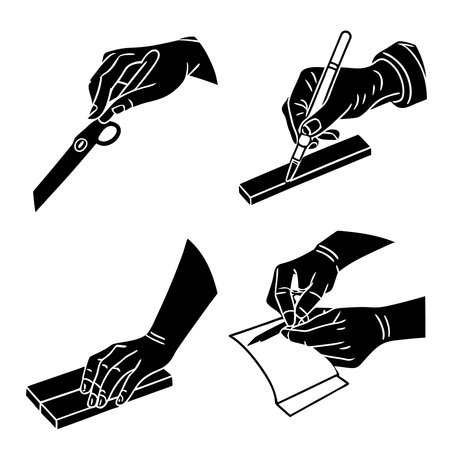 Silhouette Illustration Of Hands Using Tools. Professional high-quality vector illustration, perfect for print and web use.のイラスト素材