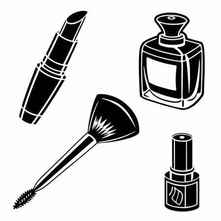 Set of cosmetics icons. Vector illustration in black and white colors.のイラスト素材