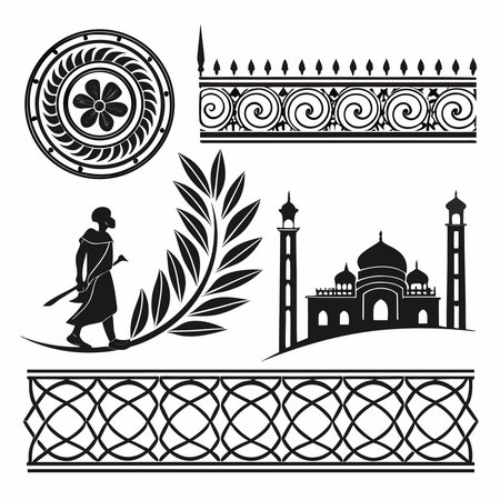 Set of elements for the design of the Taj Mahal. Vector illustrationのイラスト素材