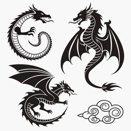 Dragon tattoo set isolated on white background. Vector illustration for your designのイラスト素材