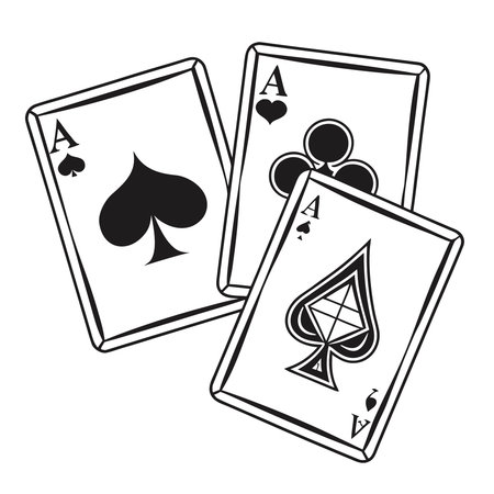 Professional vector illustration showing three ace cards with spades hearts and clubs. Ideal for posters, infographics, web, and print projects.のイラスト素材