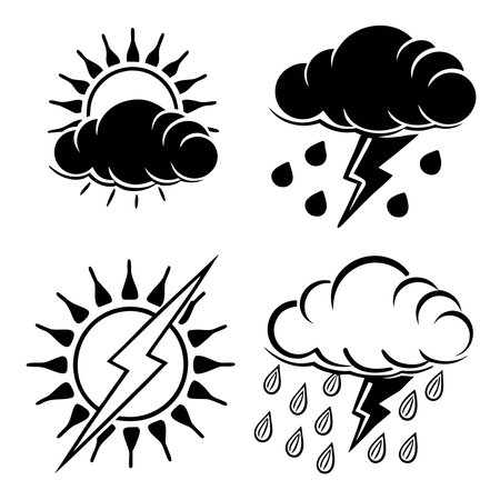 Set of weather icons. Black and white illustration. Vector graphic.のイラスト素材