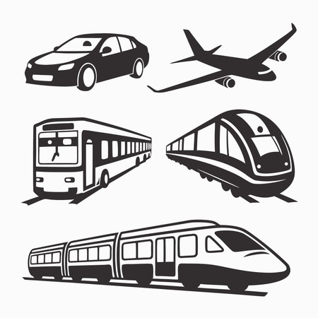 Professional vector illustration showing various modes of transportation for travel concept. Ideal for posters, infographics, web, and print projects.のイラスト素材
