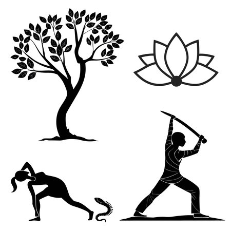 yoga design over white background, vector illustration.  black and whiteのイラスト素材