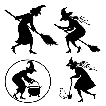 Collection Of Witch Silhouettes In Vector Format. Professional high-quality vector illustration, perfect for print and web use.のイラスト素材