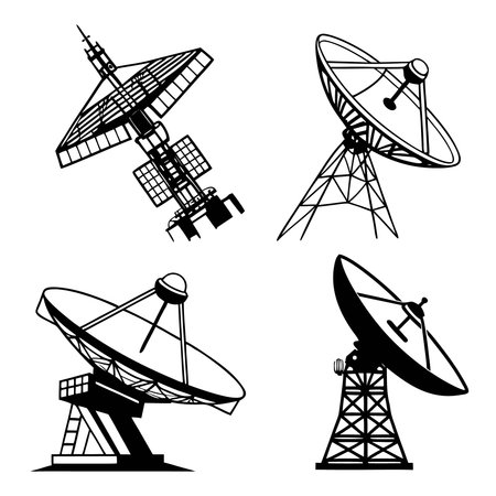 Collection Of Satellite Dishes For Communication. Professional high-quality vector illustration, perfect for print and web use.のイラスト素材