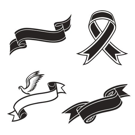 Collection Of Black Awareness Ribbons And Banners. Professional high-quality vector illustration, perfect for print and web use.のイラスト素材