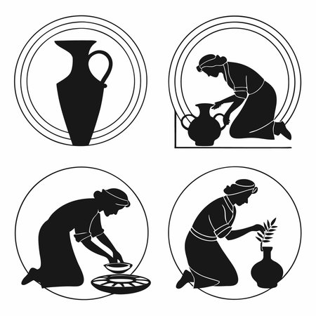 Black And White Illustration Of Pottery Making. Professional high-quality vector illustration, perfect for print and web use.のイラスト素材