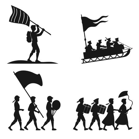 Silhouettes of people with flags on a white background. Vector illustrationのイラスト素材