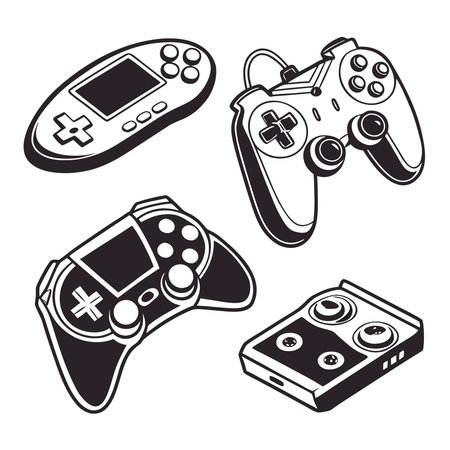 Gamepad icon set isolated on white background. Black and white vector illustration.のイラスト素材