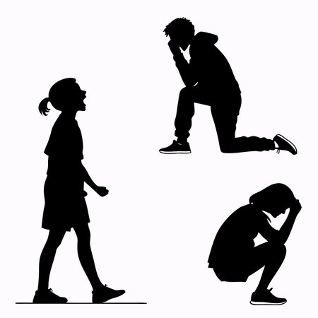 Silhouette of a boy and a girl on a white backgroundのイラスト素材