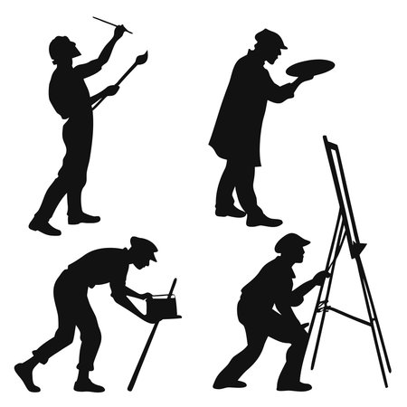 Set of silhouettes of artists on white background. Vector illustration.のイラスト素材