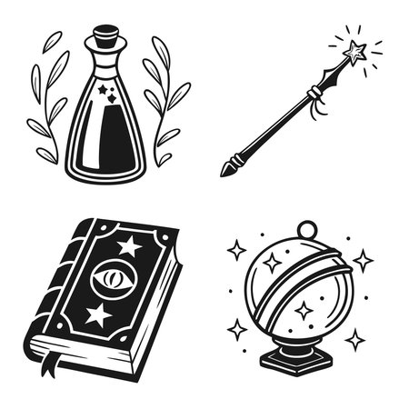Magic icons set. Outline illustration of 9 magic icons for webのイラスト素材