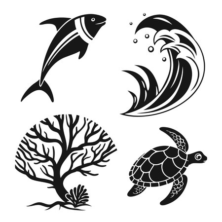 Sea turtle icons set. Black and white illustration of sea turtle vector icons for webのイラスト素材