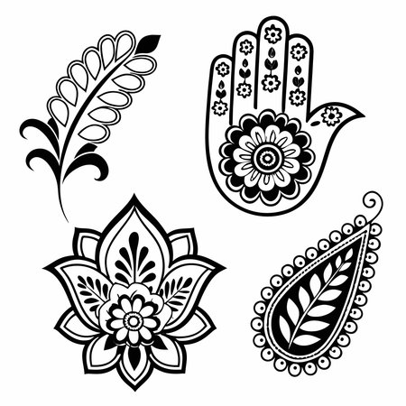 Henna tattoo flower template. Mehndi style. Vector illustrationのイラスト素材