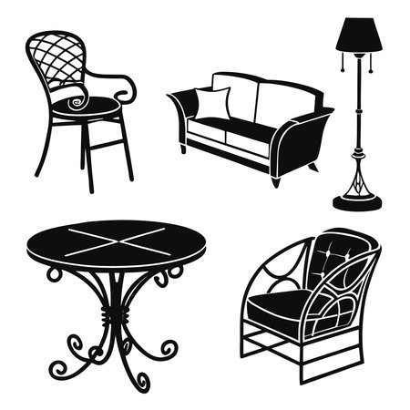 Set of furniture icons in simple style. Furniture vector illustration.のイラスト素材