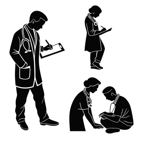 Vector illustration of doctor and patient icon. Set of doctor and medical vector icon for stock.のイラスト素材