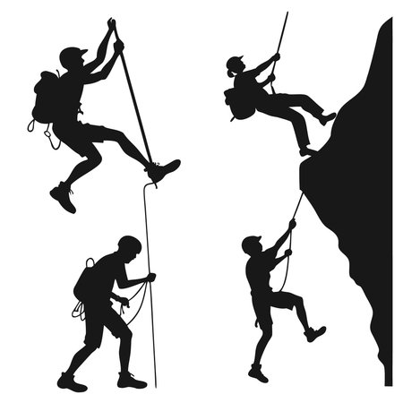Silhouettes of rock climbers. Vector illustration isolated on white background.のイラスト素材