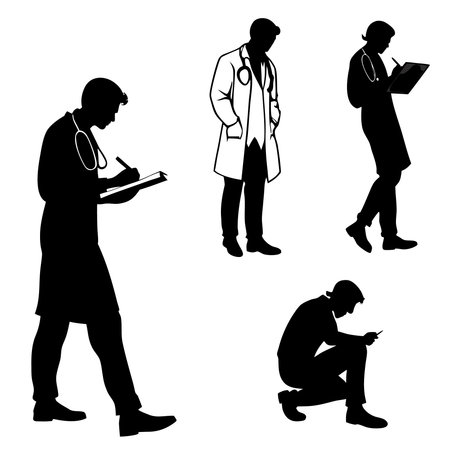 silhouette of a doctor with a stethoscope, vector illustrationのイラスト素材