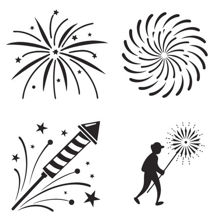 Firework icons set. Silhouette illustration of 9 firework icons for webのイラスト素材