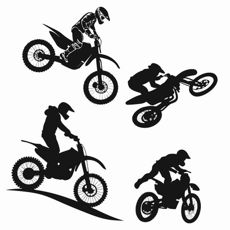 Motocross rider silhouettes on white background. Vector illustration.のイラスト素材