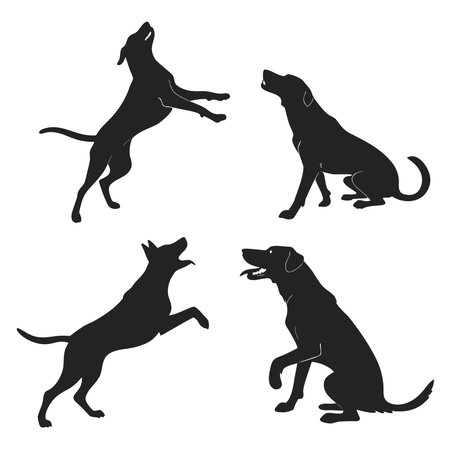 set of silhouettes of dogs on a white background, vector illustrationのイラスト素材