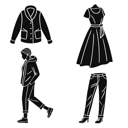 Fashionable clothes set icons in black style vector symbol stock illustration web.のイラスト素材