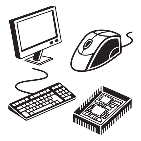 computer icons set, computer mouse, keyboard, microchip, mouseのイラスト素材